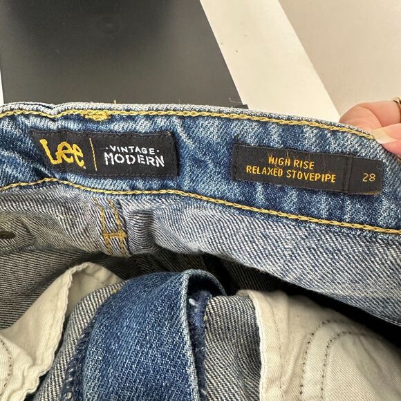 NWT Lee Vintage Medium Blue Wash High Rise Relaxed Stovepipe Distressed Jeans 28 - Picture 11 of 16
